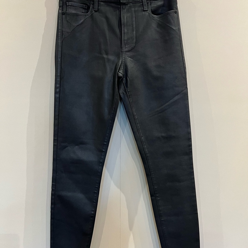 PAIGE Hoxton Ultra, Skinny Metallic coated Charcoal Jeans